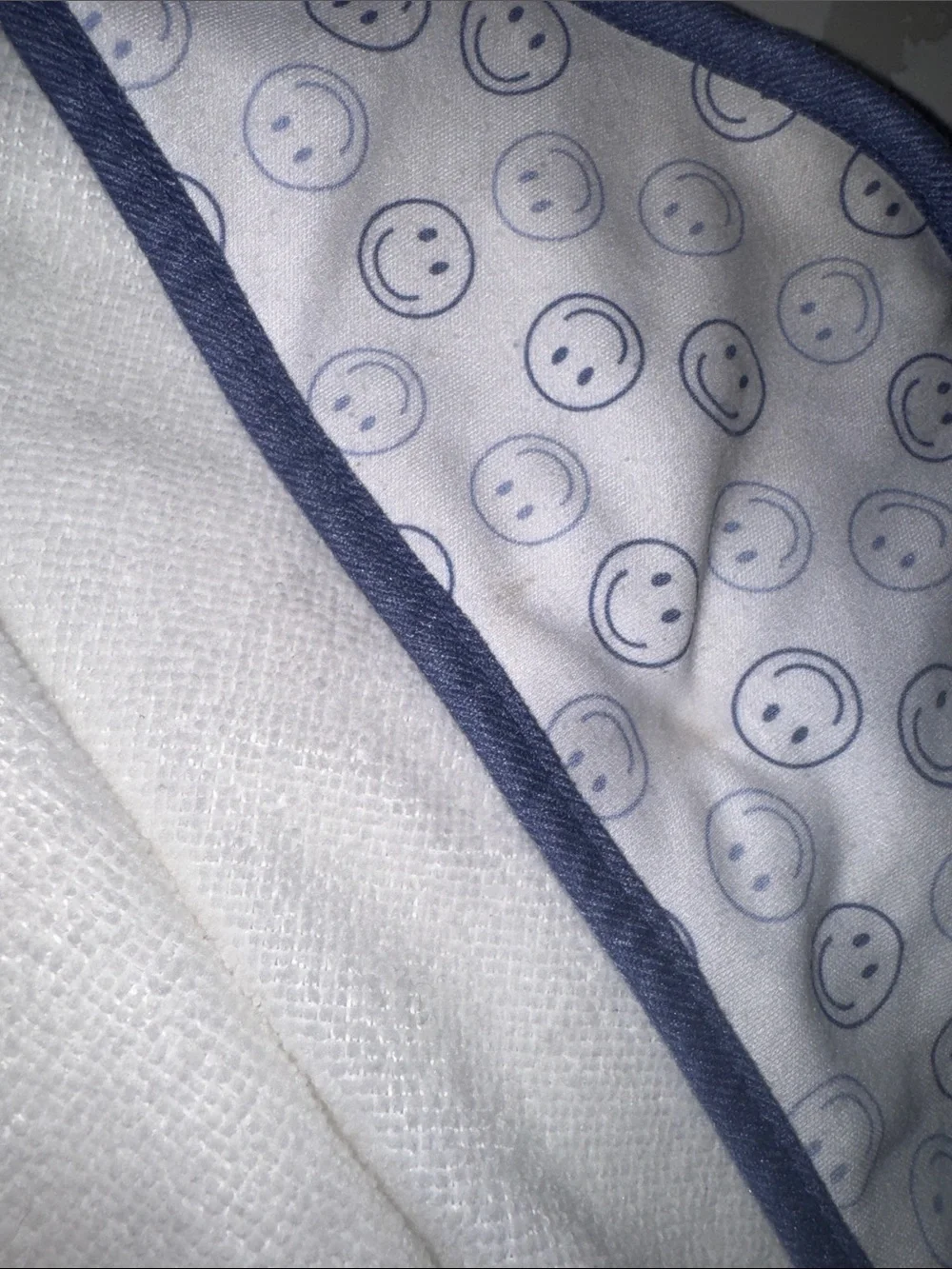 4 White Baby Hooded Towel with Blue Trim and Embroidered Lion
